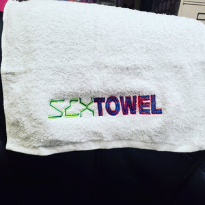"Sex Towel" embroidered in 80`s colors