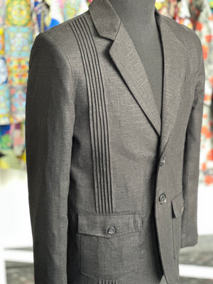 Black linen guayabera blazer