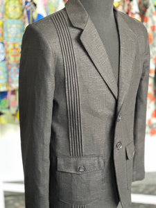 Black linen guayabera blazer