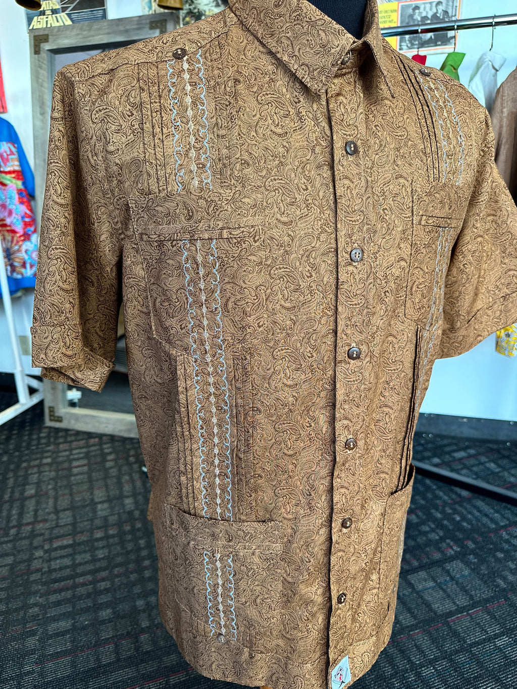 Brown paisley guayabera