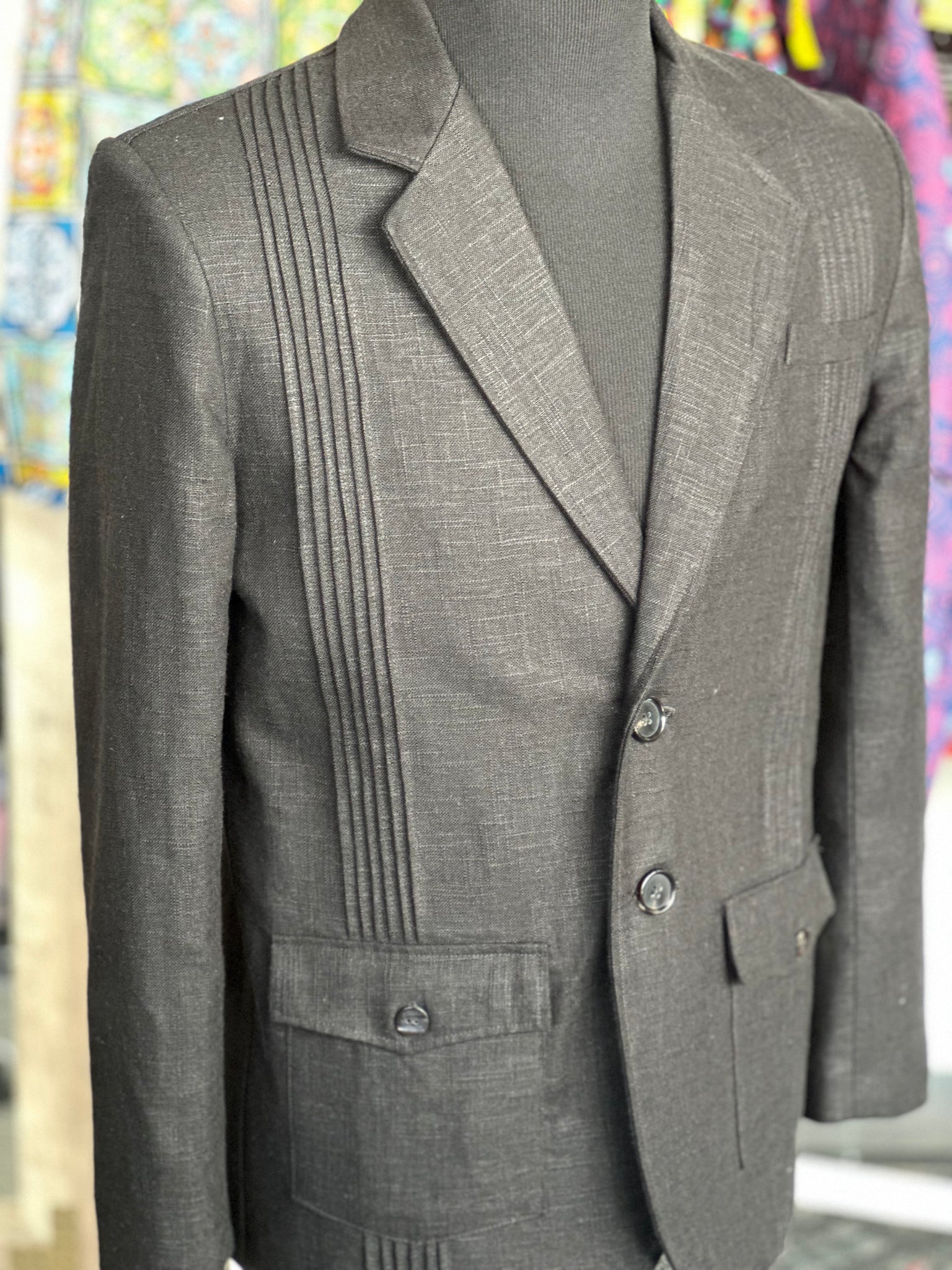 Black linen guayabera blazer
