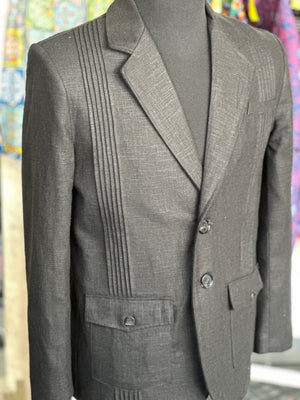 Black linen guayabera blazer
