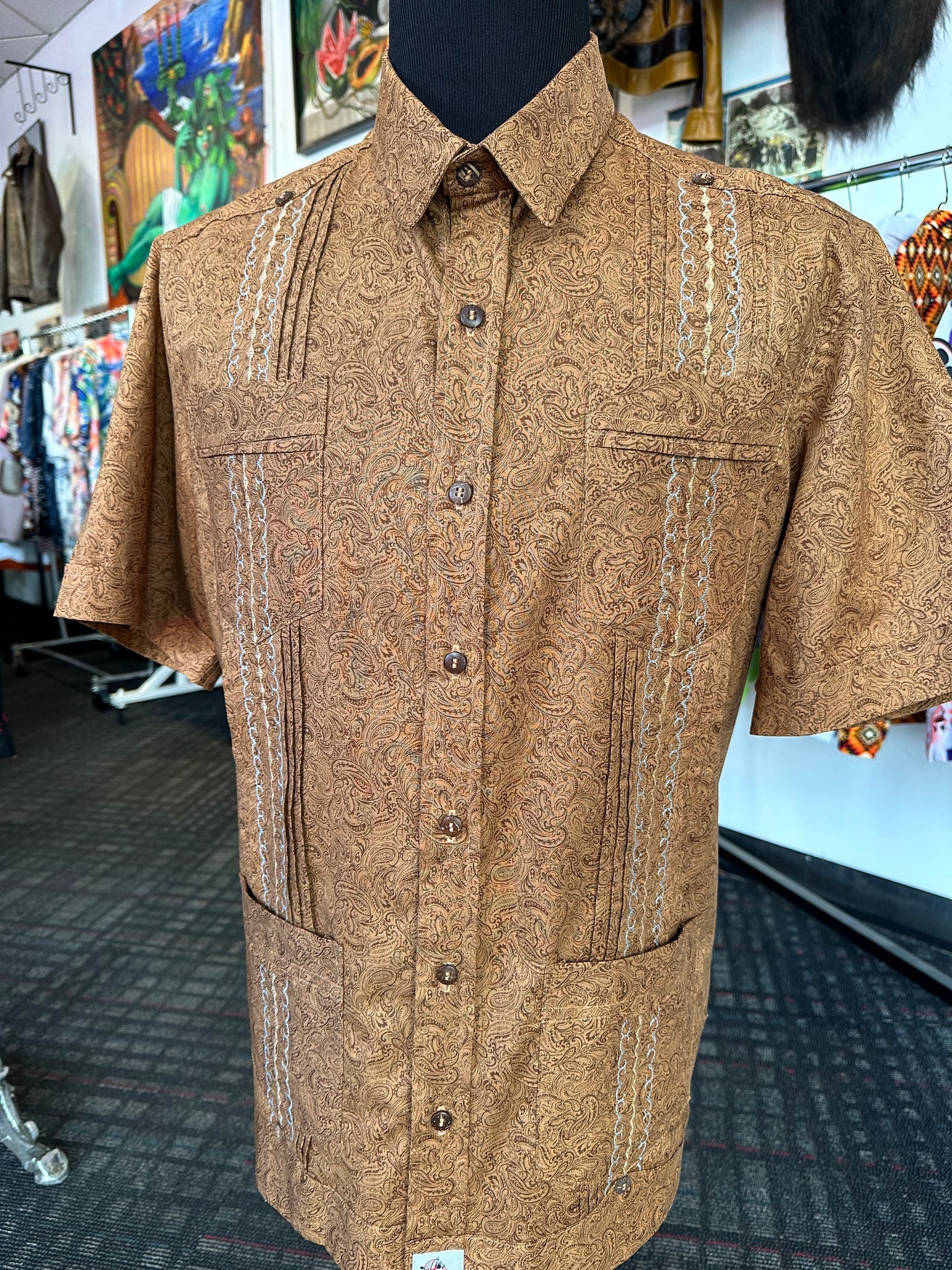 Brown paisley guayabera