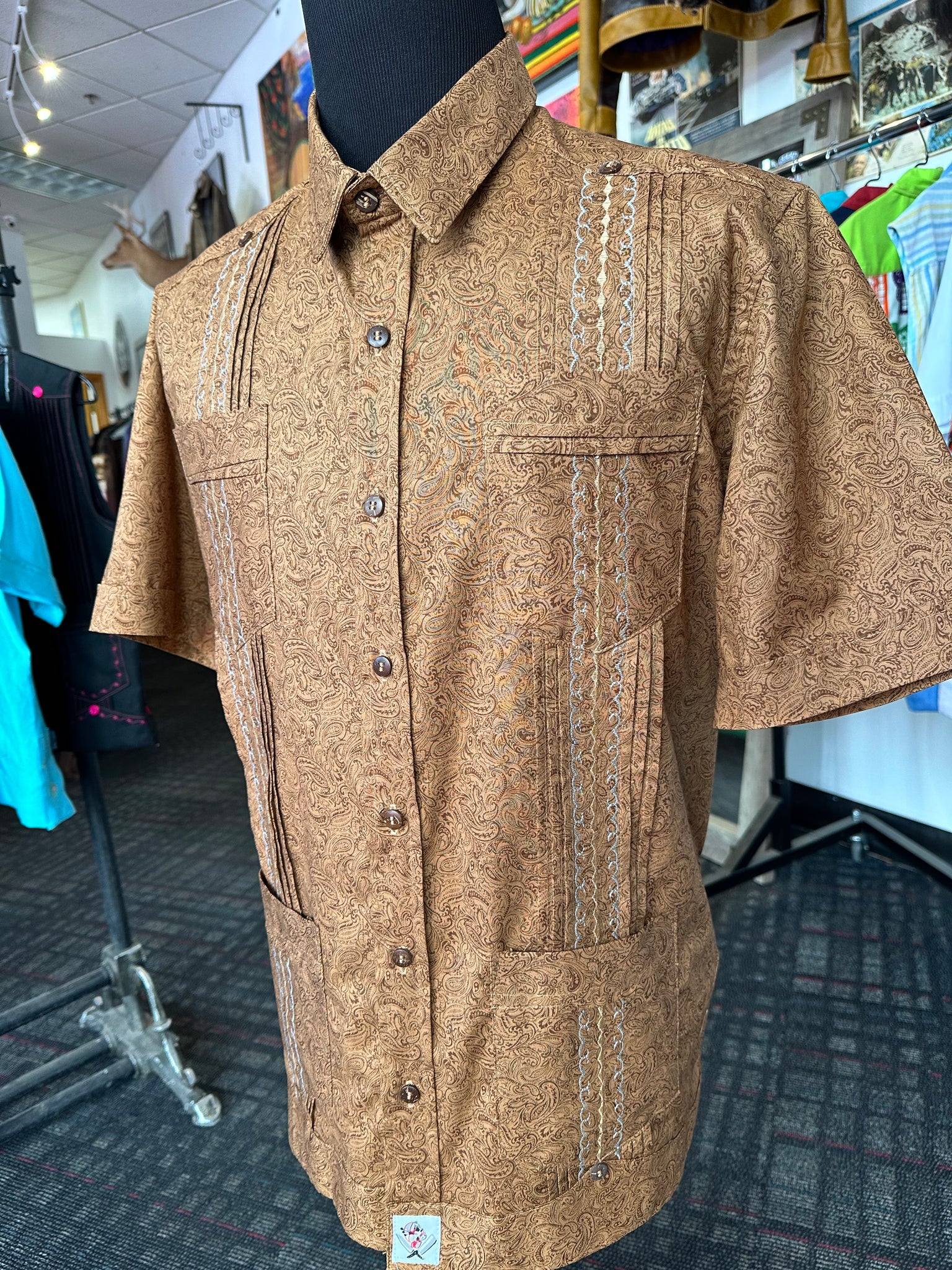 Brown paisley guayabera