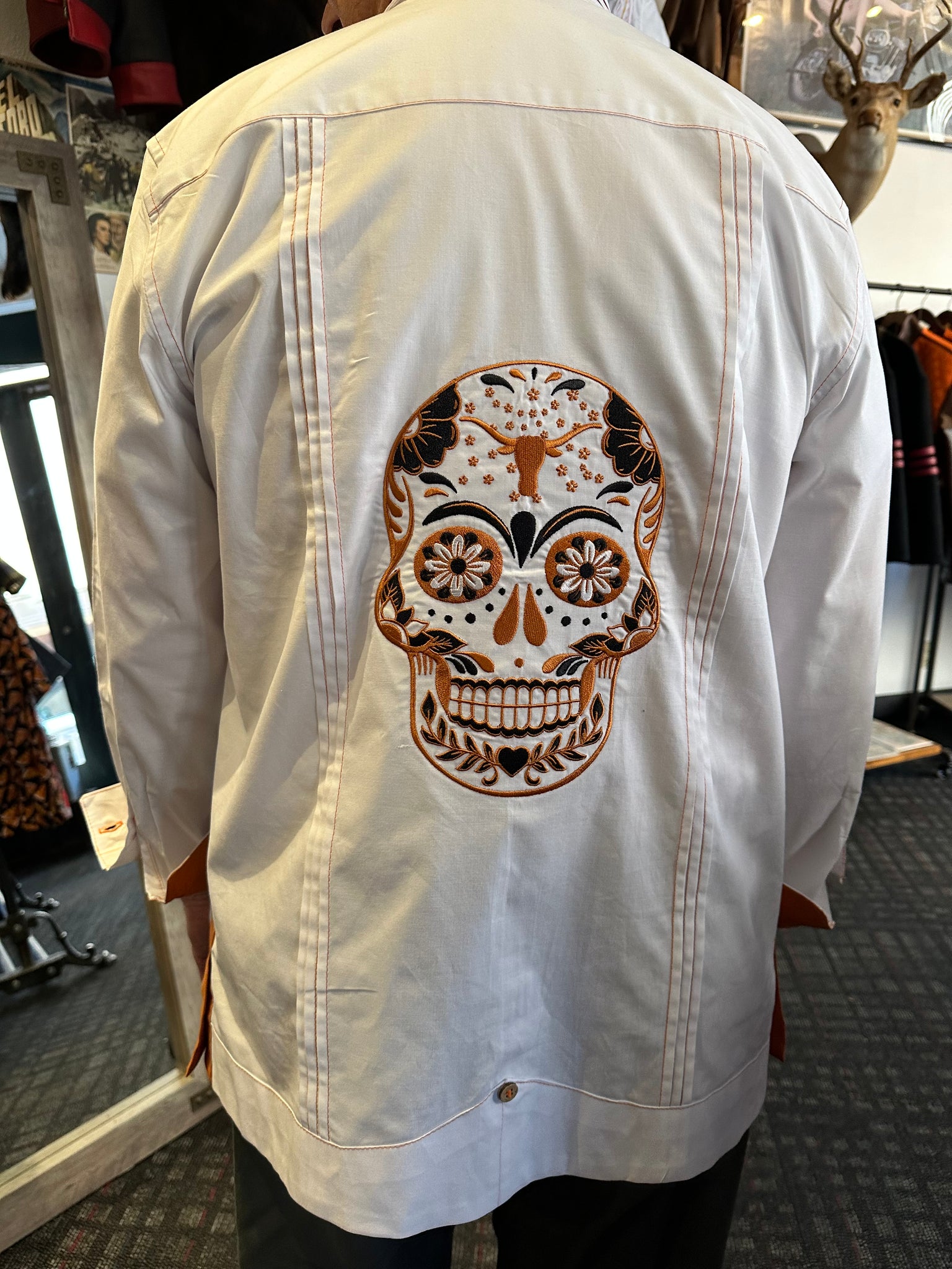 Sugar skull UT longhorns guayabera