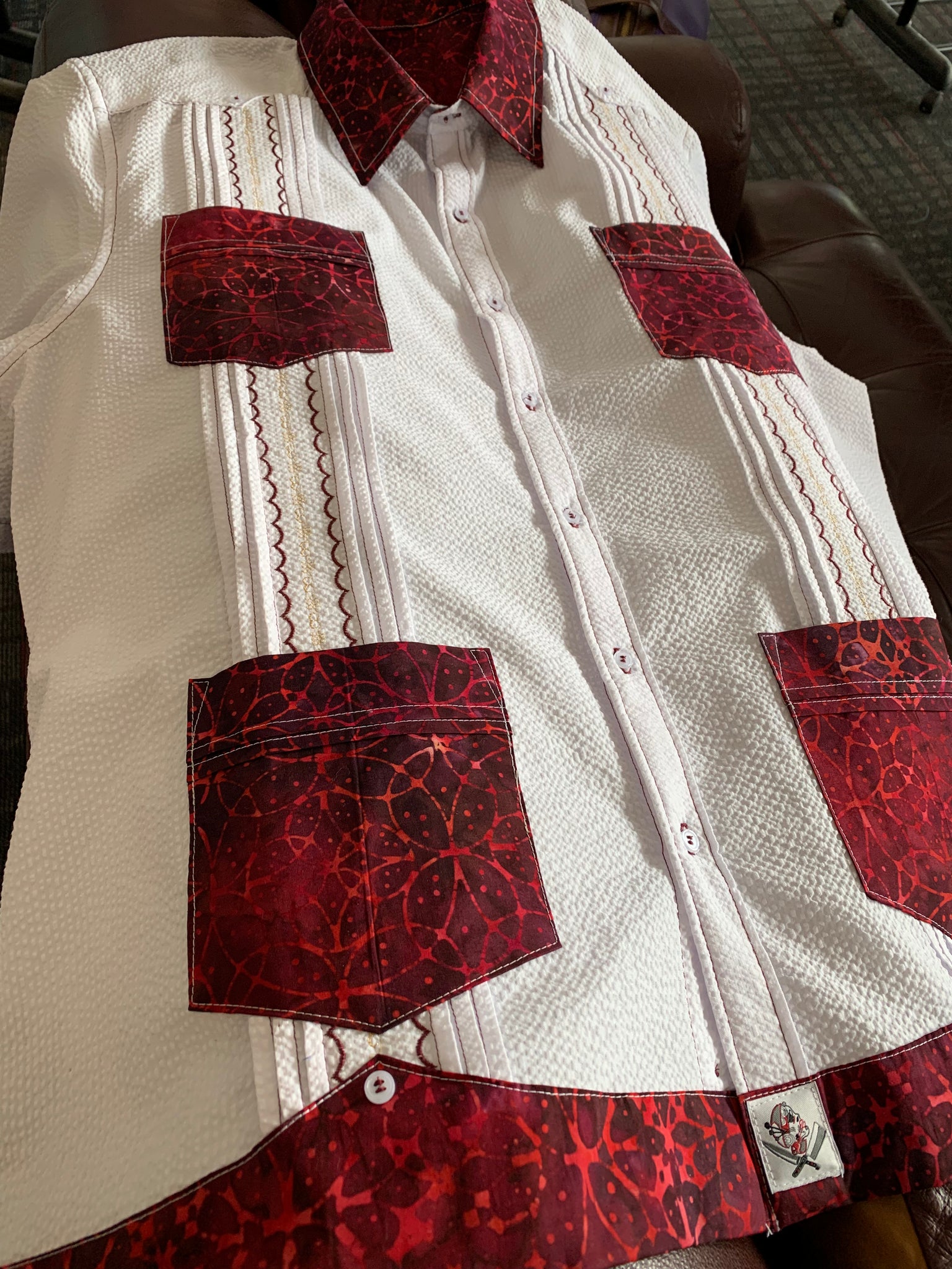 Wedding in maroon guayabera