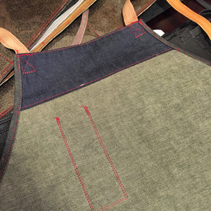 denim and leather crossback apron
