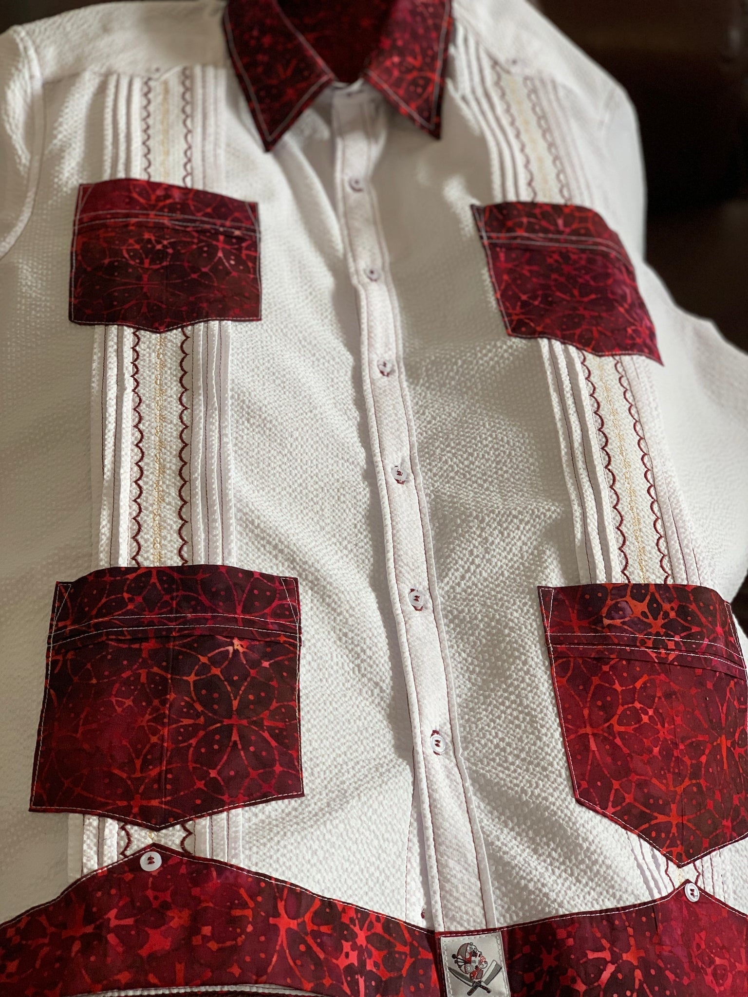 Wedding in maroon guayabera
