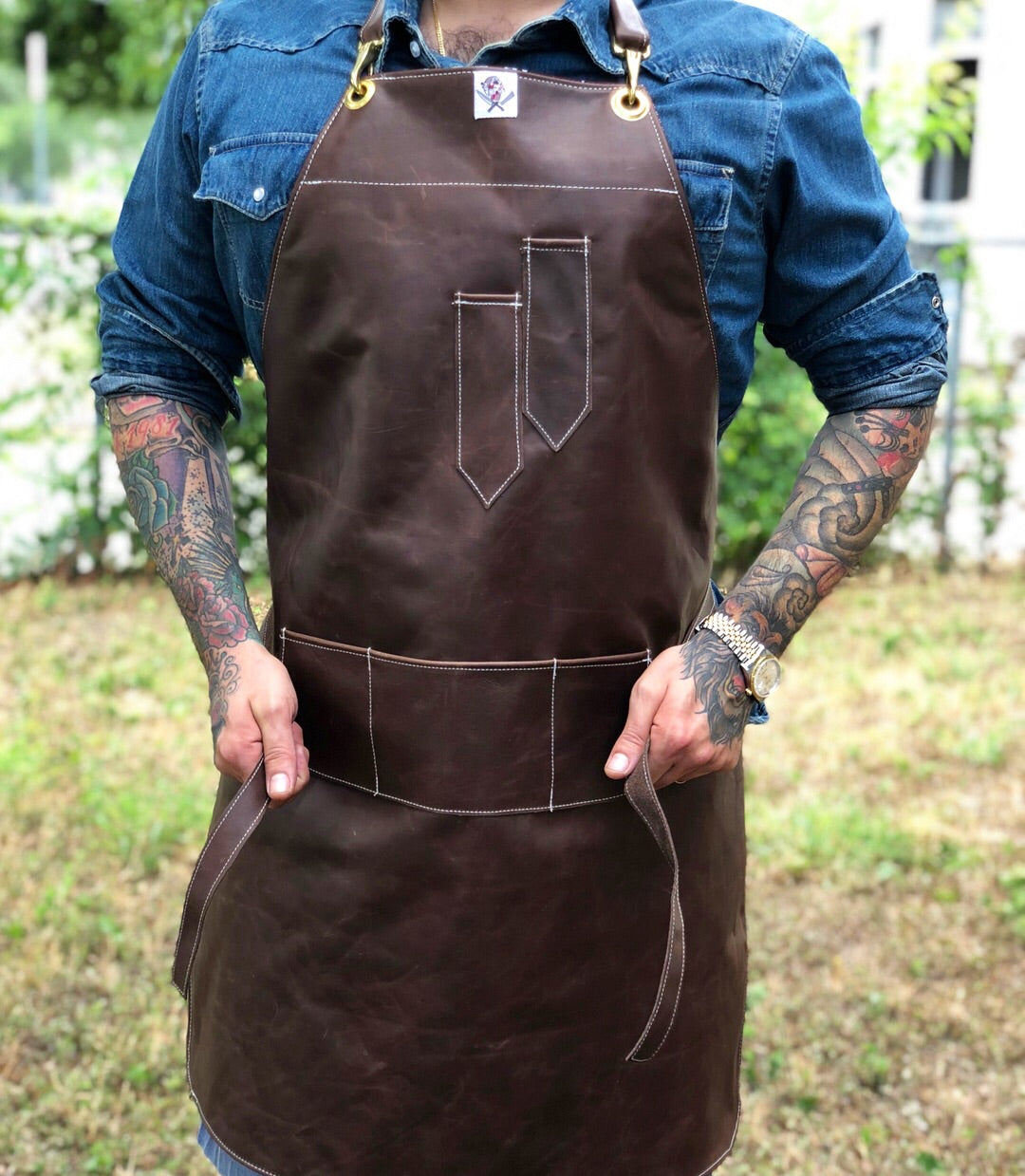 Texas A&M full cognac or brown leather reversible apron