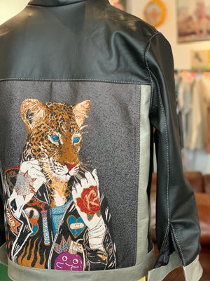 Tattooed panther leather jacket