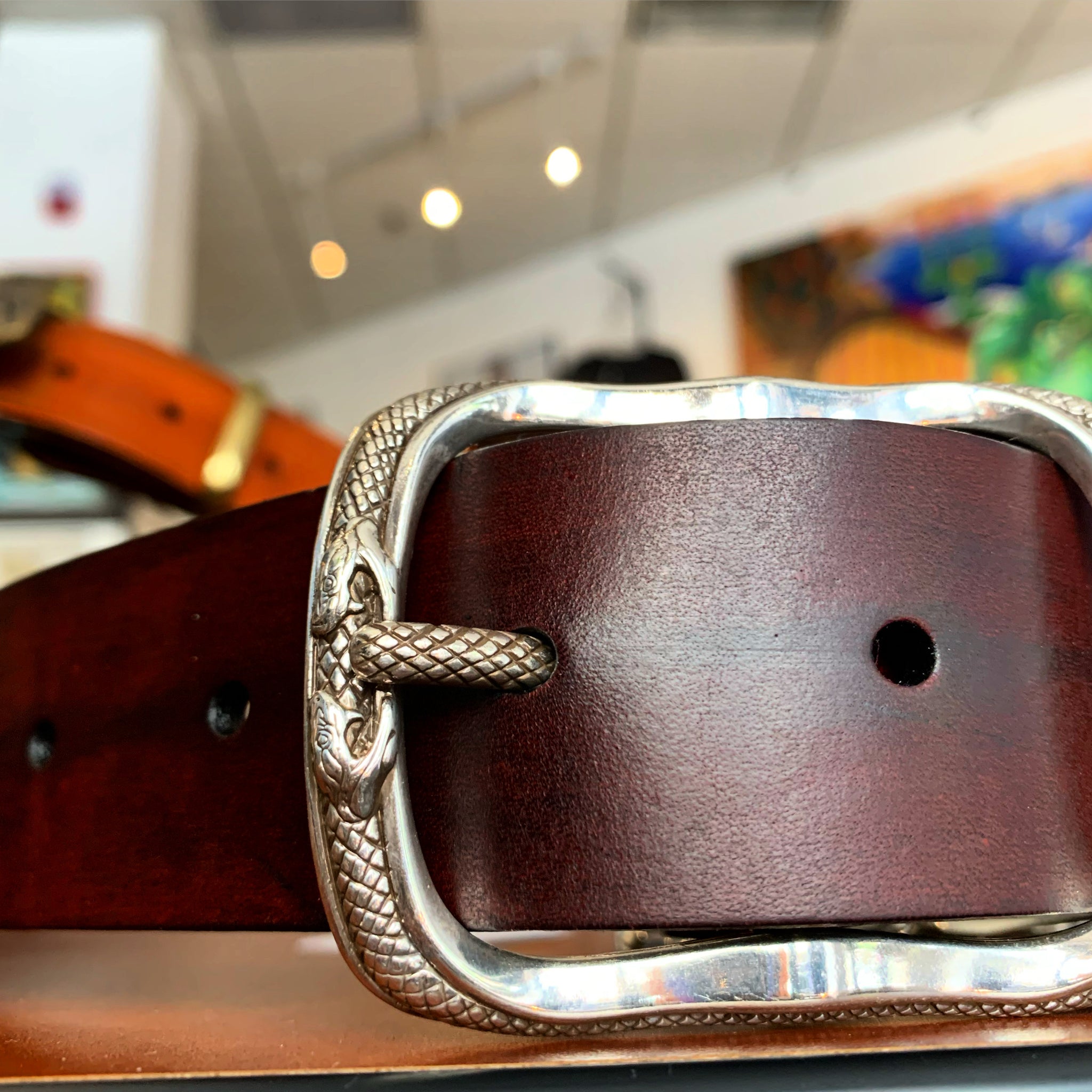 Leather snake belt mahogany