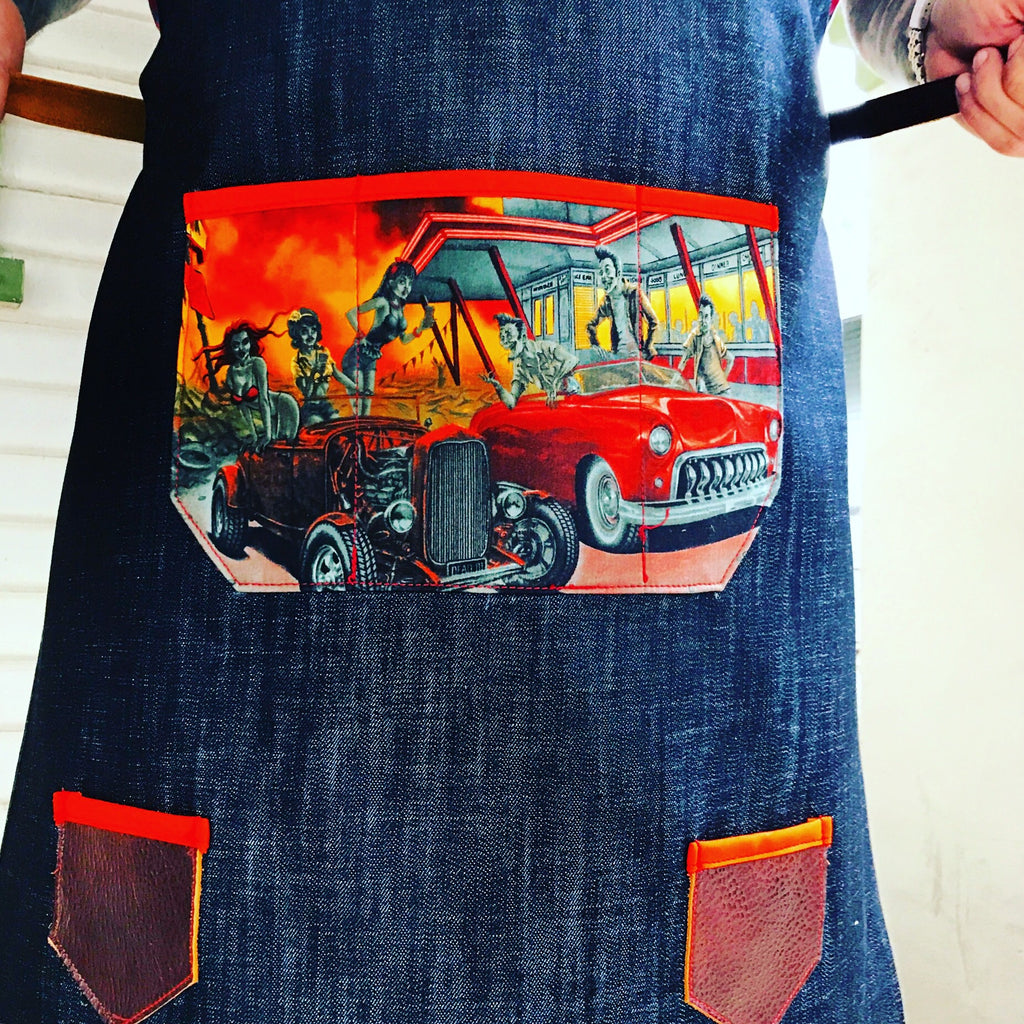 Denim & zombie drive in apron
