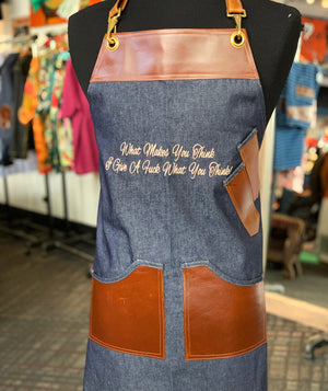 Custom two line embroidery apron with Leather