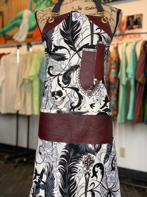 Edgar Allen Poe apron with oxblood leather