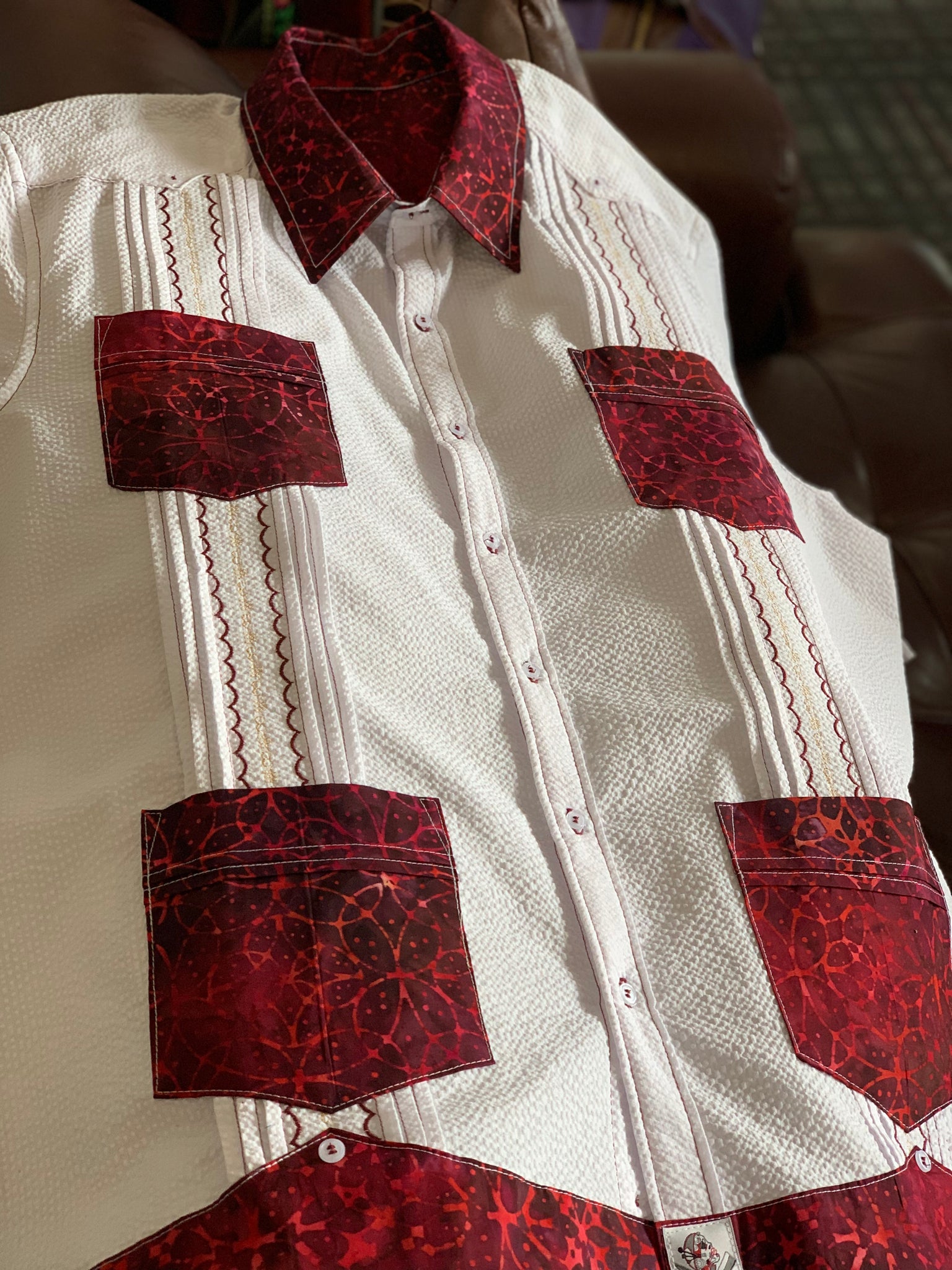 Wedding in maroon guayabera