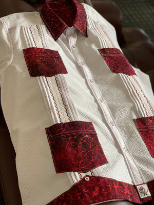 Wedding in maroon guayabera