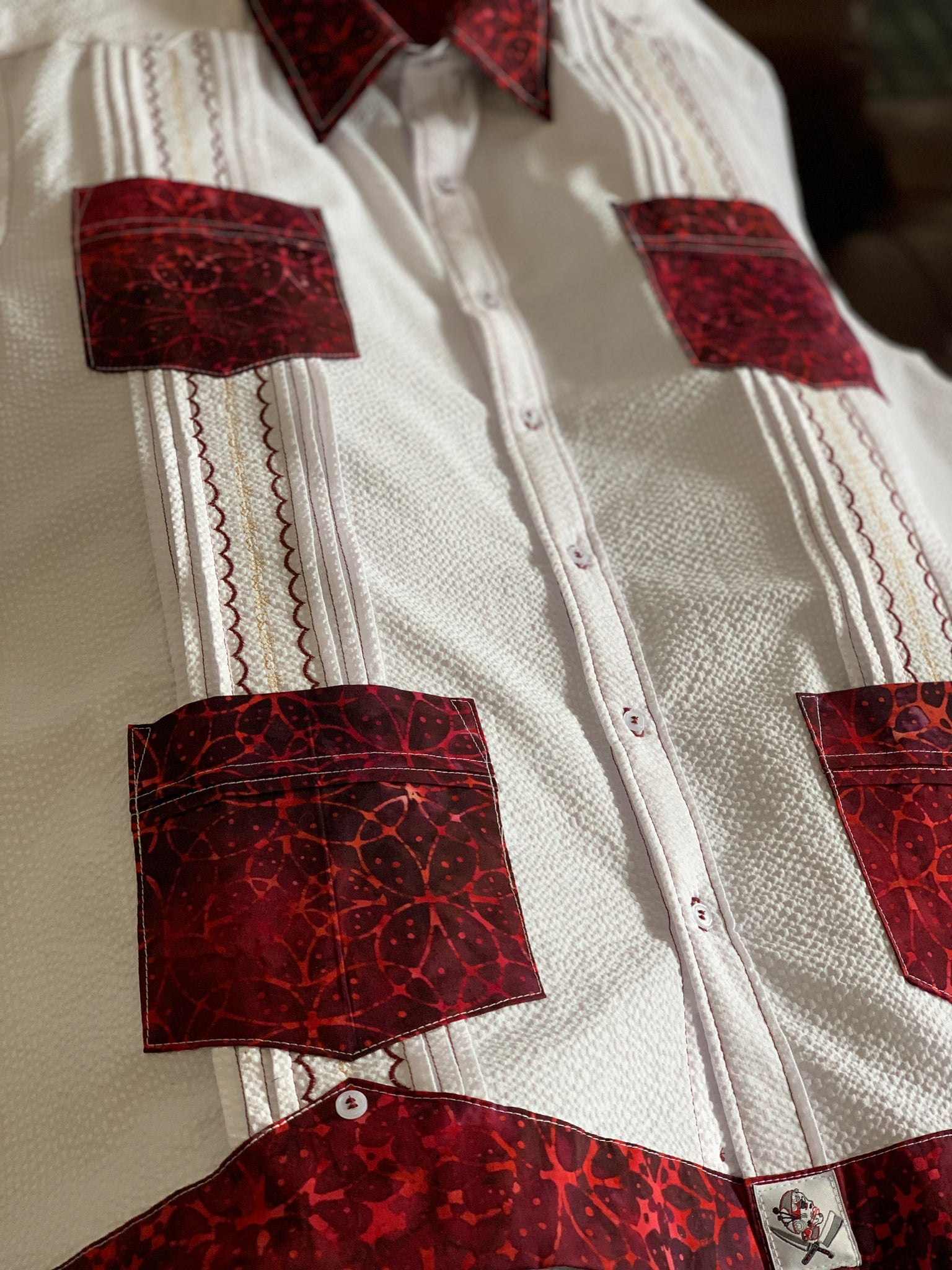 Wedding in maroon guayabera