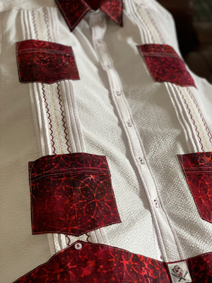 Wedding in maroon guayabera