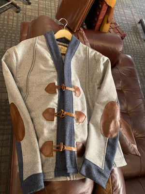 Wool and leather guayabera cardigan