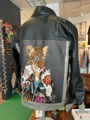 Tattooed panther leather jacket