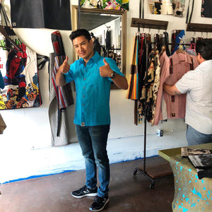 “Take me to the Max” turquoise linen guayabera