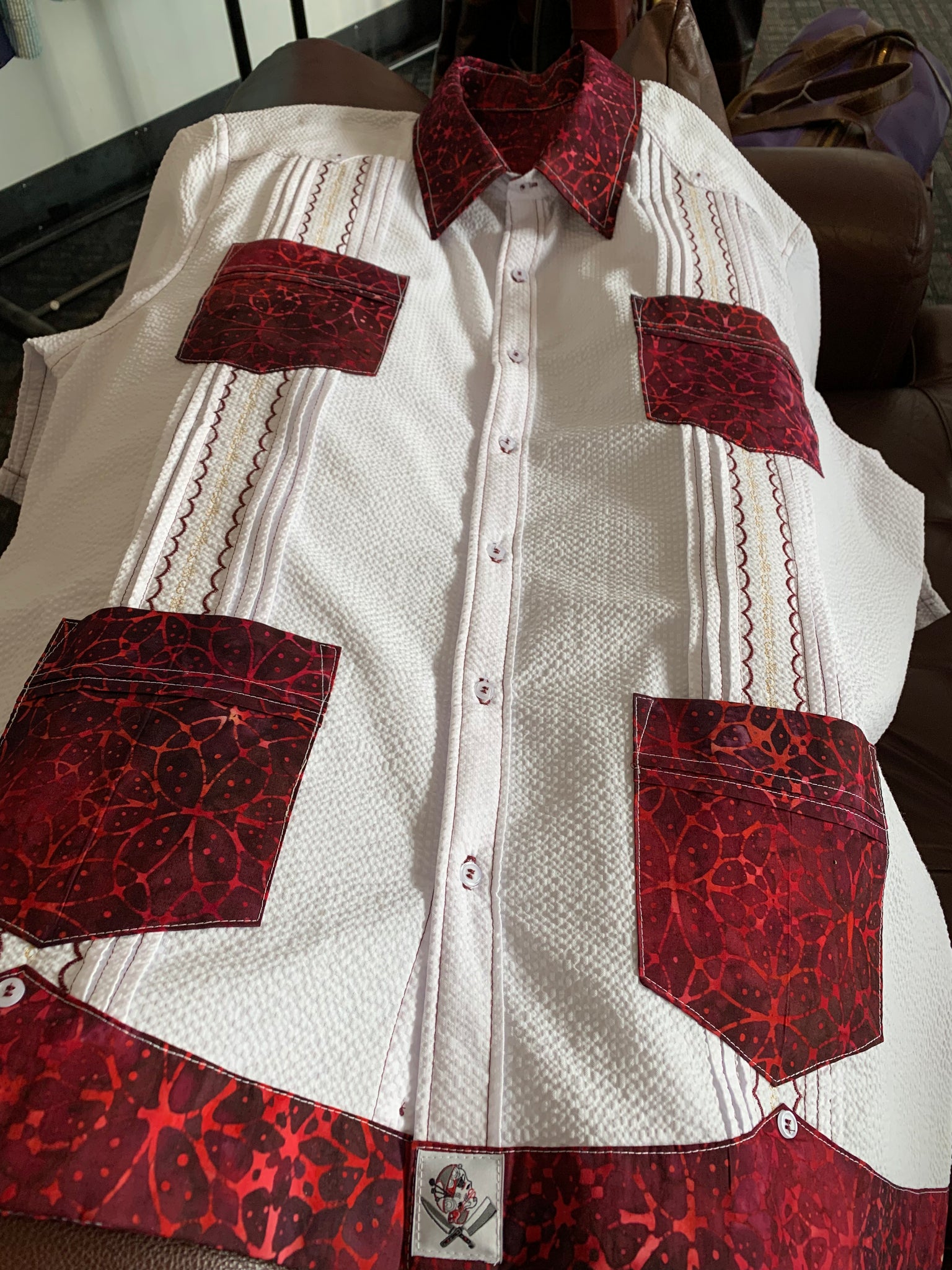 Wedding in maroon guayabera