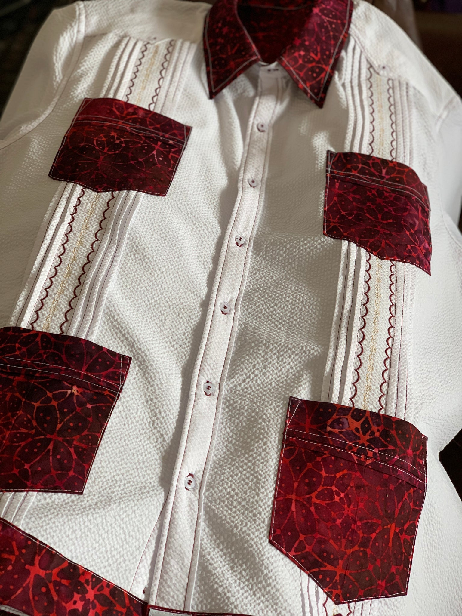 Wedding in maroon guayabera