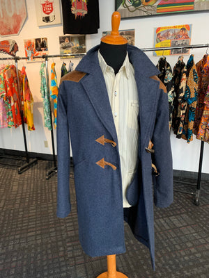 3/4 coat blue wool & Cognac leather