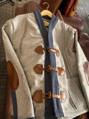Wool and leather guayabera cardigan