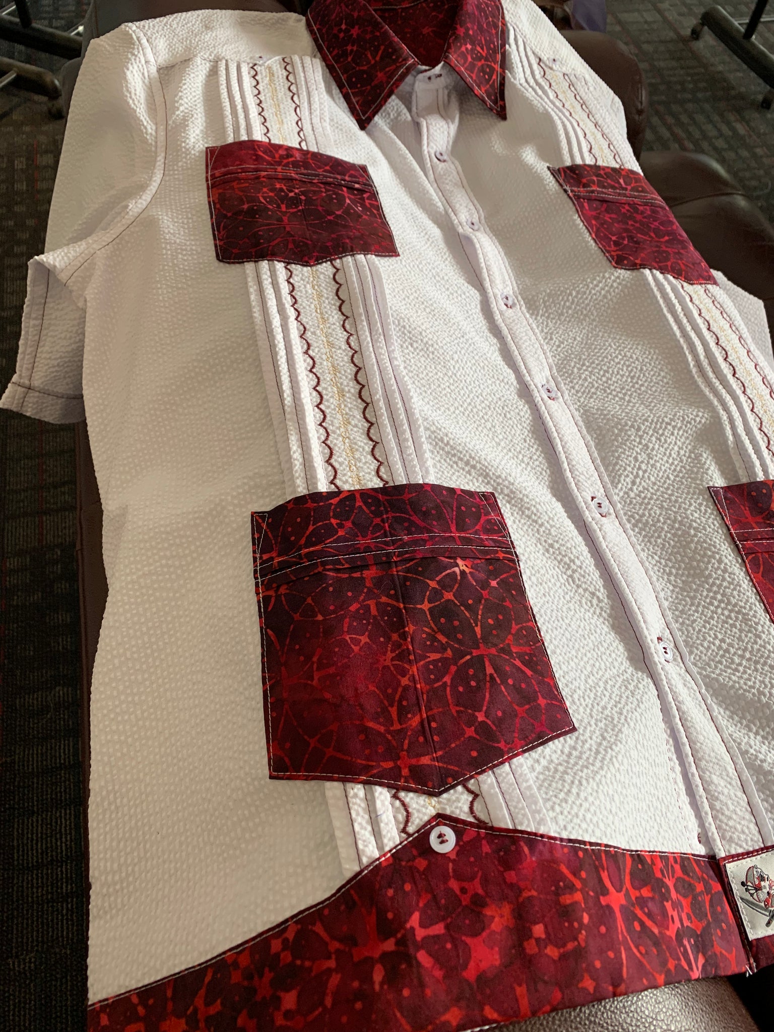 Wedding in maroon guayabera