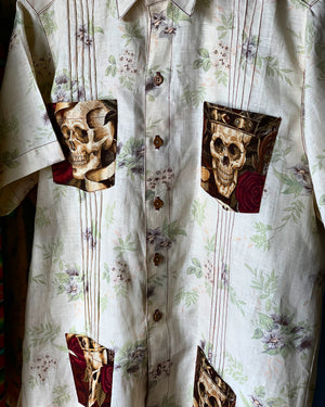 “Stranded at the drive in” linen guayabera