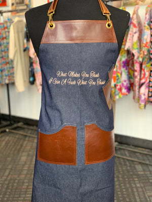 Custom two line embroidery apron with Leather