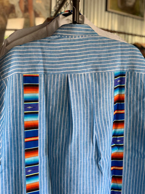 “Pinstripe fiesta” linen guayabera