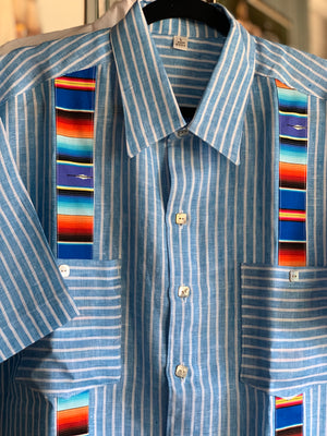 “Pinstripe fiesta” linen guayabera