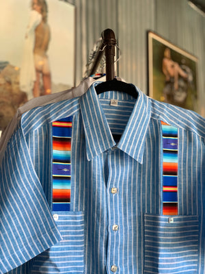 “Pinstripe fiesta” linen guayabera